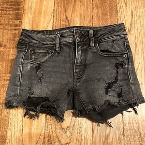 American Eagle Distressed Denim Midi Shorts Black Sz 0
